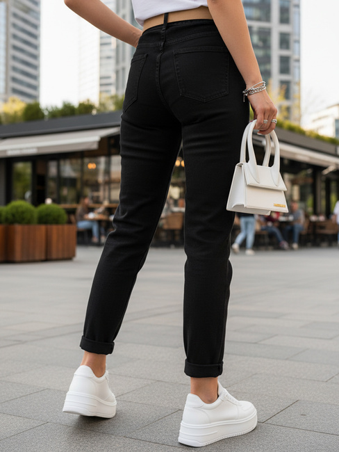 Női mom fit nadrág övvel fekete Dstreet UY2873