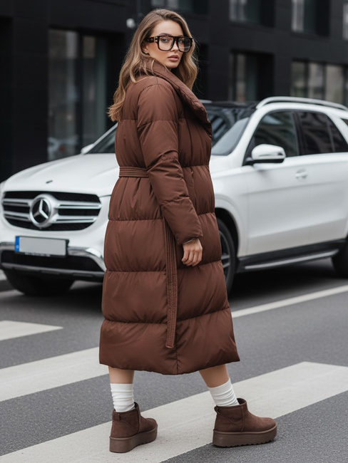 Női hosszú steppelt kabát FAVI barna Dstreet TY4962