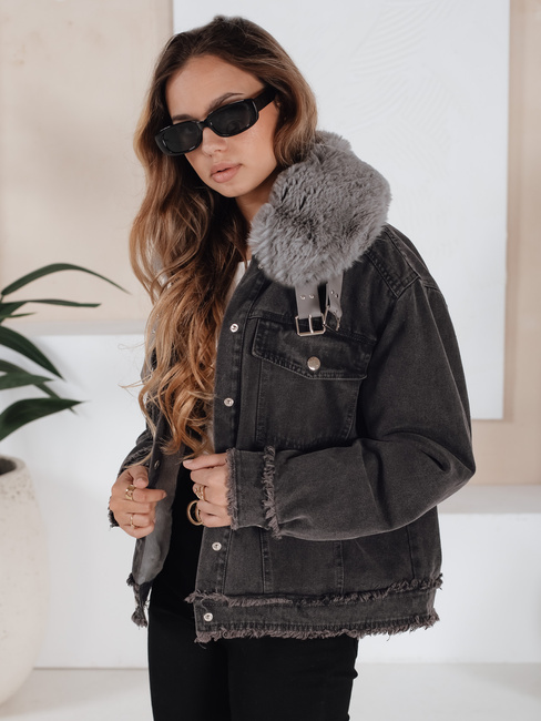 Női FURDENIM farmer dzseki műszőrmével sötétszürke Dstreet TY5185