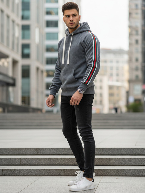 Férfi szürke kapucnis pulóver Dstreet BX5938