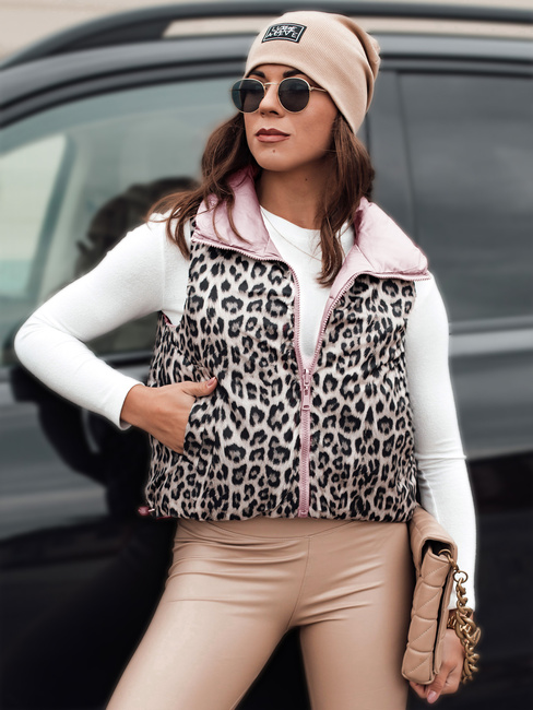 Női LEOVELLA átmeneti rövid steppelt kétirányú rózsaszín mellény Dstreet TY5492