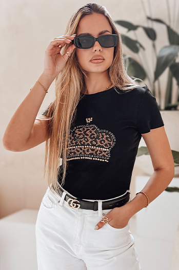 Női póló koronával BLINGESSO fekete Dstreet RY2877