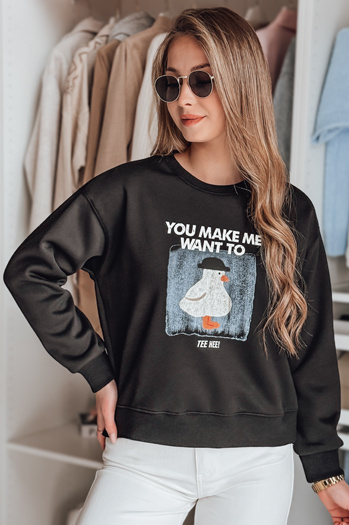 Női nagyméretű nyomtatott pulóver GOOSHY fekete Dstreet BY1429