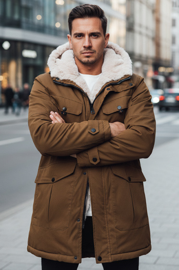 Férfi téli parka kabát kapucnival sötét bézs Dstreet TX4970z