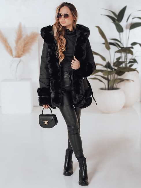 CITYGLANCE női téli kabát műszőrmével fekete Dstreet TY5045