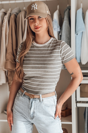 Női alap csíkos póló LINESS szürke Dstreet RY2821
