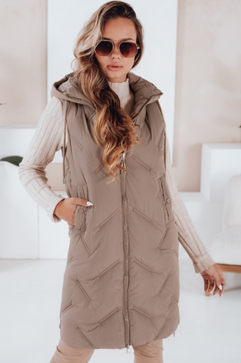 Női hosszú steppelt mellény kapucnival camel Dstreet TY5098