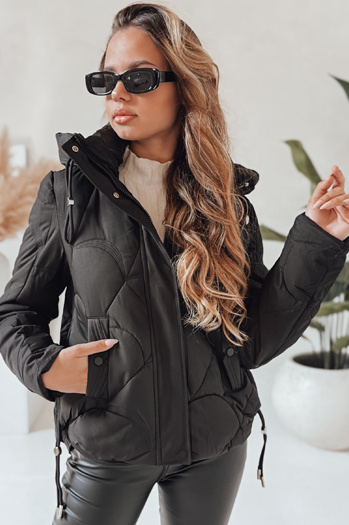 Női télikabát LOVEWARM rövid steppelt kapucnival fekete Dstreet TY5039