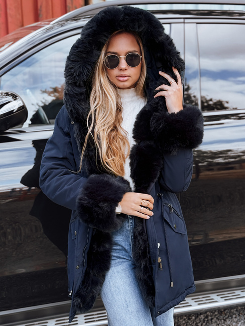 Női téli parka kabát szőrmével CHARMFUR tengerészkék Dstreet TY5132