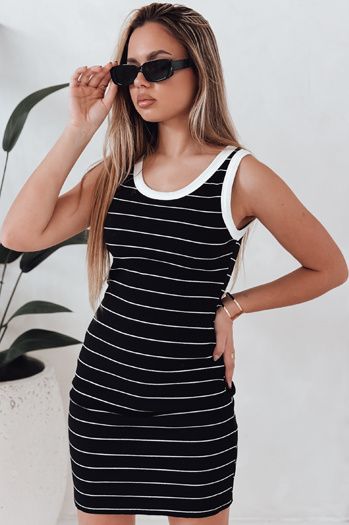 Női csíkos mini ruha PREFAB fekete Dstreet EY2578