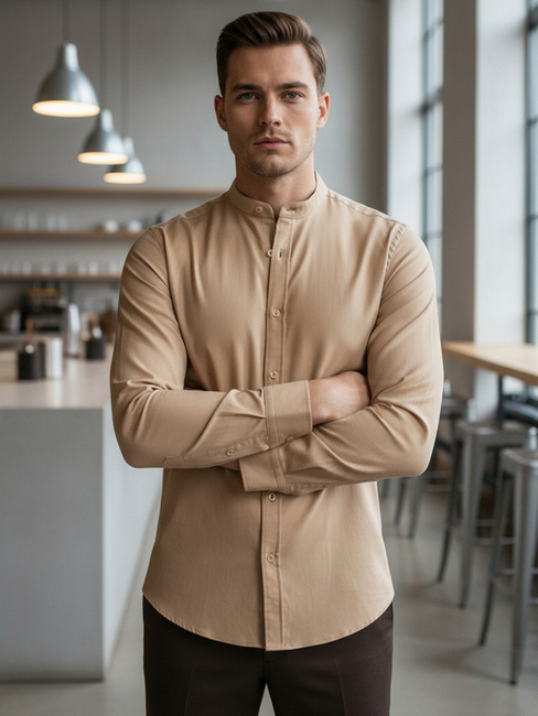 Férfi alkalmi bézs színű ing állógallérral Dstreet DX2601