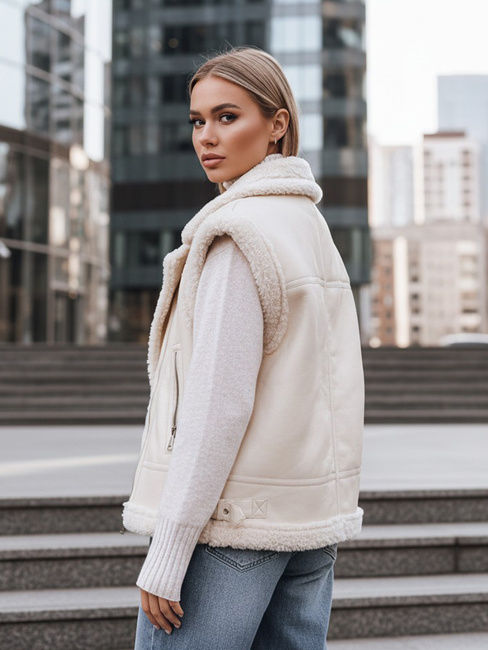 Női bőr mellény báránybőrrel bézs színű Dstreet TY5238z