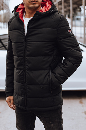 Férfi steppelt télikabát kapucnival fekete Dstreet TX4894