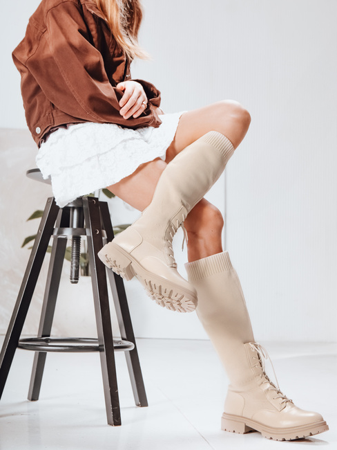 Női zoknis csizma bézs Dstreet ZY1286 ZY1286