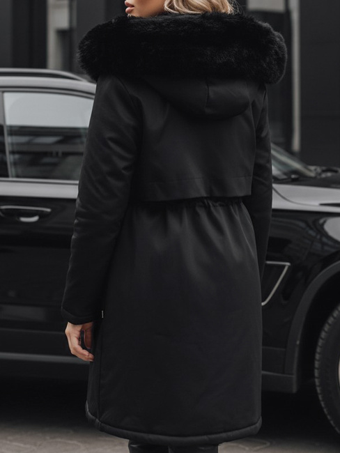 Női téli parka dzseki műszőrmével fekete Dstreet TY5113