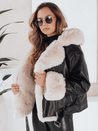 Női télikabát bőr ramoneskin szőrmével fekete Dstreet TY5118