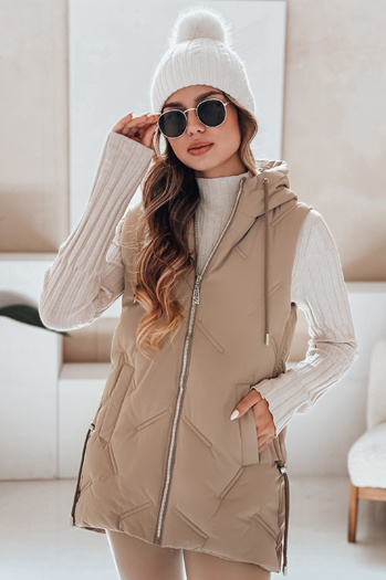 Női steppelt kapucnis mellény camel színben Dstreet TY5107