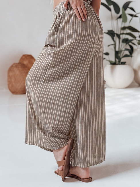 MODERESS női csíkos széles szárú nadrág barna Dstreet UY2695