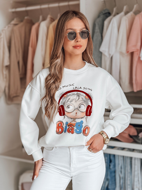Női nagyméretű, nyomtatott pulóver LALA VIBE fehér Dstreet BY1504
