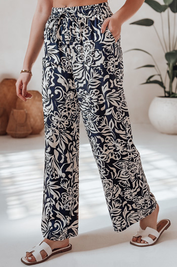 Női széles szárú szövetnadrág TROPICAL SUN tengerészkék Dstreet UY2632