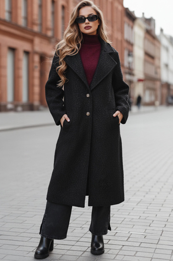 Női hosszú báránybőr kabát fekete Dstreet NY0754z