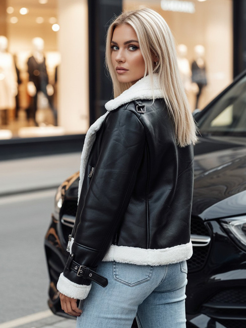 Női téli bőrdzseki BELLCIAO fekete és bézs Dstreet TY4685z