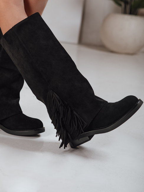 Női szarvasbőr rojtos csizma fekete Dstreet ZY1268 ZY1268