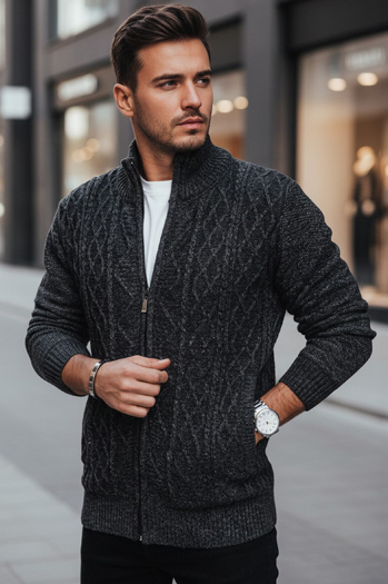 Férfi kigombolt pulóver sötétszürke Dstreet WX2252z