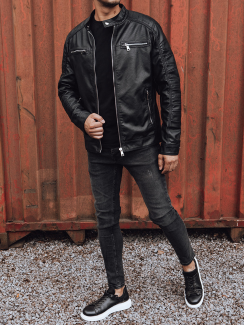 Férfi bőrdzseki fekete Dstreet TX4733