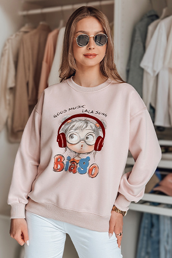 Női oversize nyomtatott pulóver LALA VIBE rózsaszín Dstreet BY1505