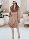 Női téli kabát steppelt szőrmével camel Dstreet TY5077