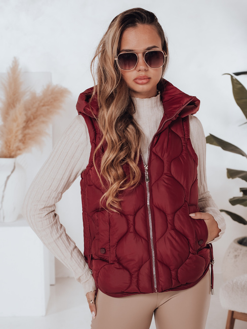 Női steppelt kapucnis mellény MISSVEST burgundi Dstreet TY5017