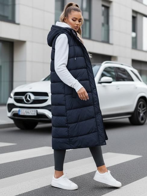 Női hosszú steppelt mellény tengerészkék Dstreet TY5252