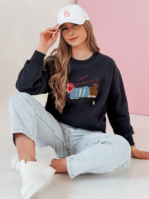 Női oversize pulóver hímzéssel DOGSWEETY tengerészkék Dstreet BY1480