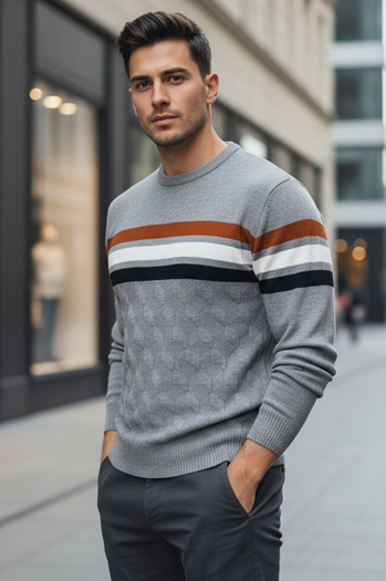 Férfi csíkos szürke pulóver Dstreet WX2335