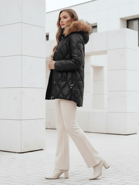 Női télikabát LUMORE steppelt kapucnival fekete Dstreet TY5015