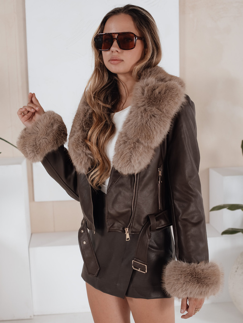 Női téli bőrdzseki szőrmével barna Dstreet TY5211 TY5211