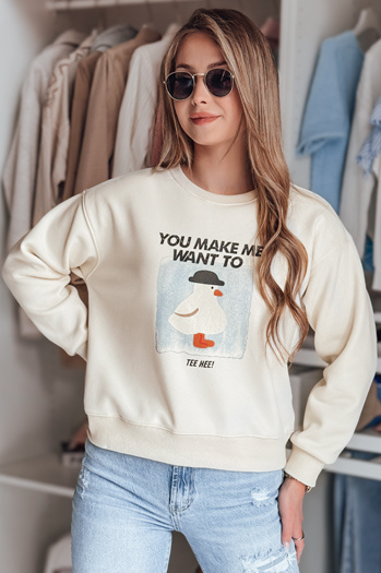 Női oversize nyomtatott pulóver GOOSHY ekrü Dstreet BY1427