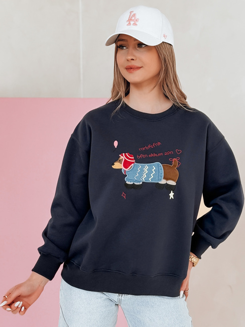 Női oversize pulóver hímzéssel DOGSWEETY tengerészkék Dstreet BY1480
