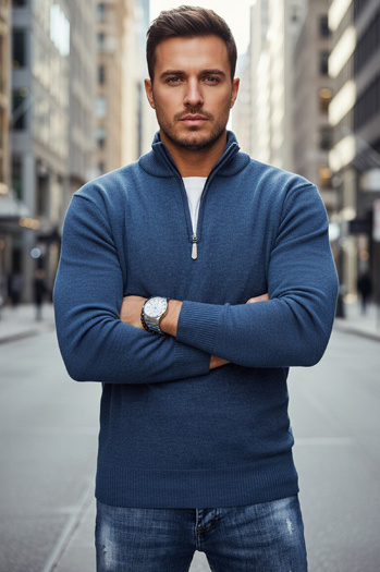Férfi sötétkék pulóver Dstreet WX2340