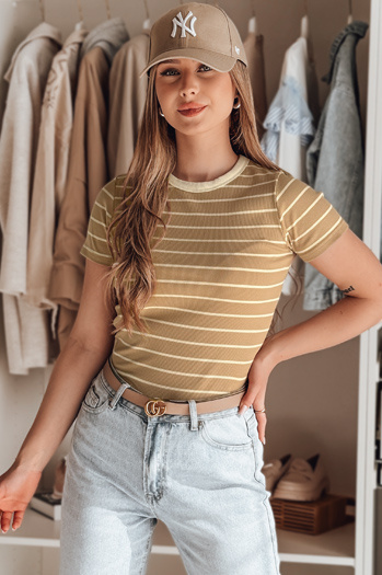 LINESS női csíkos basic póló camel Dstreet RY2819
