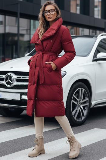 Női hosszú steppelt kabát FAVI gesztenyebarna Dstreet TY4961