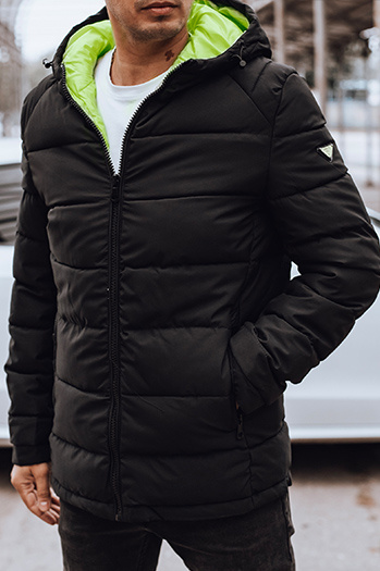 Férfi steppelt télikabát kapucnival fekete Dstreet TX4892