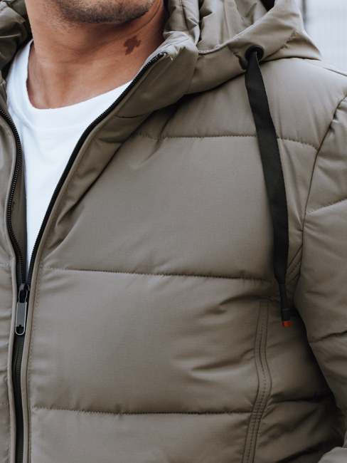 Férfi steppelt télikabát kapucnival bézs Dstreet TX5065