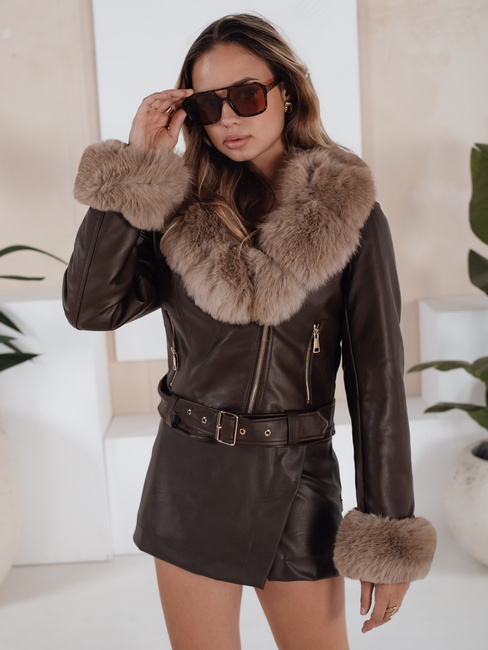Női téli bőrdzseki szőrmével barna Dstreet TY5211 TY5211