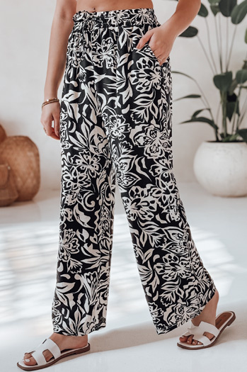 Női széles szárú szövet nadrág TROPICAL SUN fekete Dstreet UY2634