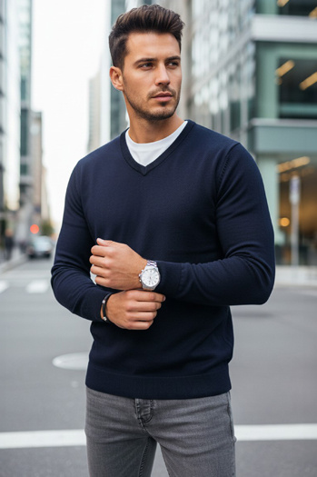 Férfi sötétkék színű, nyakig érő pulóver Dstreet WX2315
