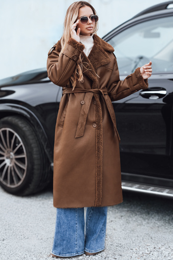 Női télikabát CHICFROST hosszú barna bőr Dstreet TY4992