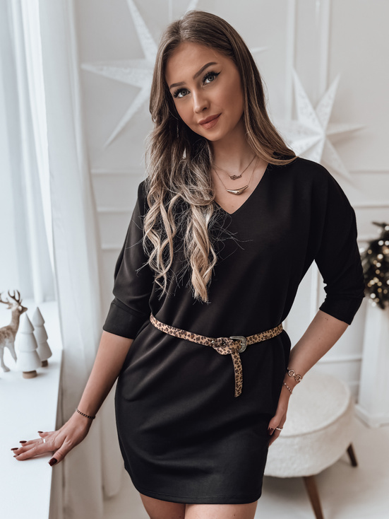 GLAMUP egyméretű ruha övvel fekete Dstreet EY2553