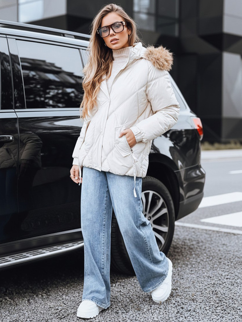 Női téli steppelt dzseki kapucnival fehér Dstreet TY5236